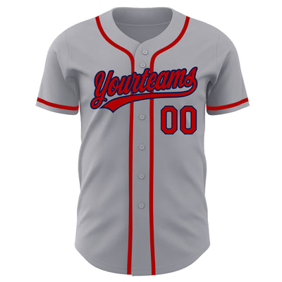 Custom Gray Red-Navy Authentic Baseball Jersey