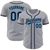 Custom Gray Navy-Teal Authentic Baseball Jersey