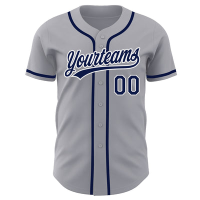 Custom Gray Navy-White Authentic Baseball Jersey