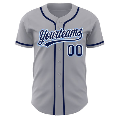 Custom Gray Navy-Light Blue Authentic Baseball Jersey