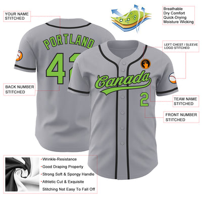 Custom Gray Neon Green-Black Authentic Baseball Jersey