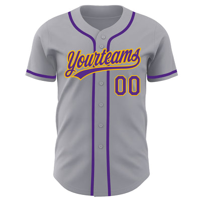 Custom Gray Purple-Gold Authentic Baseball Jersey