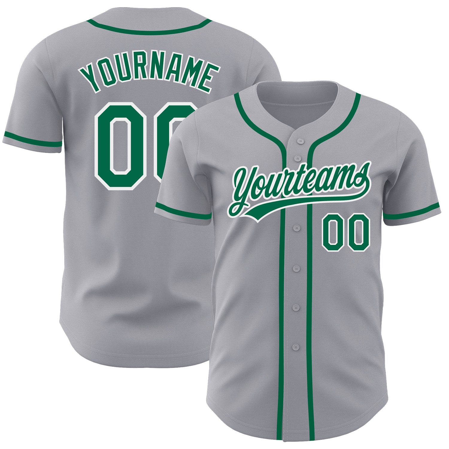 Custom Green Gray-White Authentic Baseball Jersey