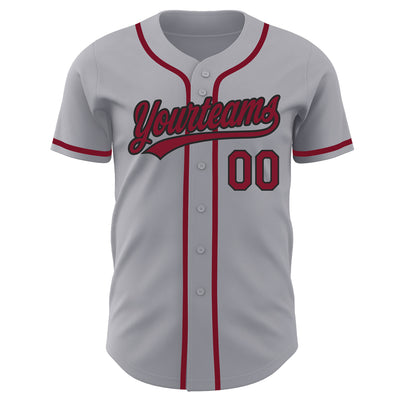 Custom Gray Crimson-Black Authentic Baseball Jersey