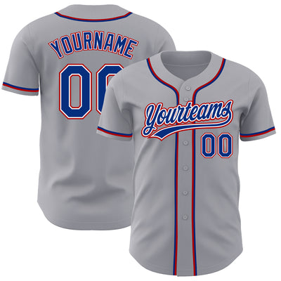 Custom Gray Royal-Red Authentic Baseball Jersey