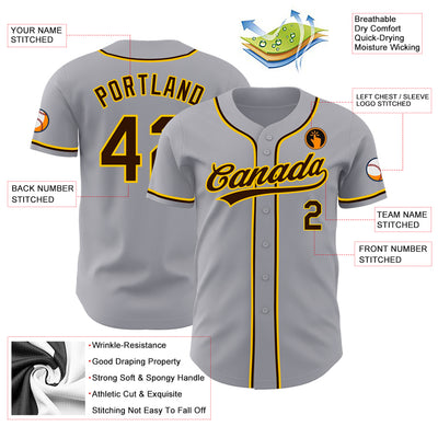 Custom Gray Brown-Gold Authentic Baseball Jersey