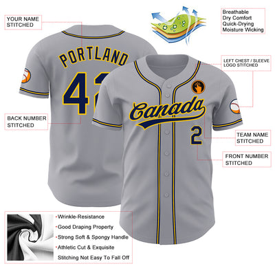 Custom Gray Navy-Gold Authentic Baseball Jersey