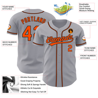 Custom Gray Orange-Black Authentic Baseball Jersey