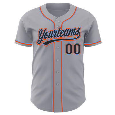 Custom Gray Black Powder Blue-Orange Authentic Baseball Jersey