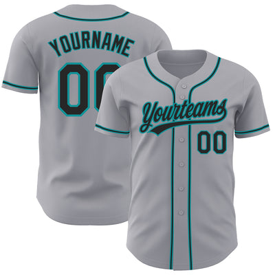 Custom Gray Black-Teal Authentic Baseball Jersey