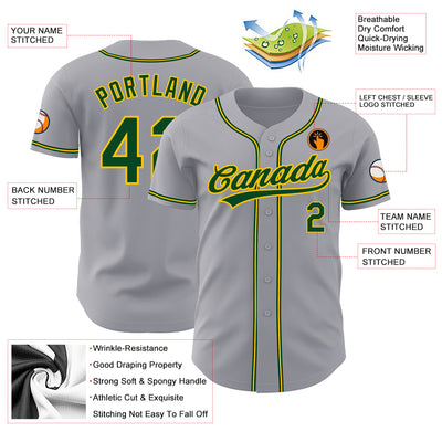 Custom Gray Green-Gold Authentic Baseball Jersey