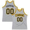 Custom Gray Black Pinstripe Black-Gold Authentic Basketball Jersey