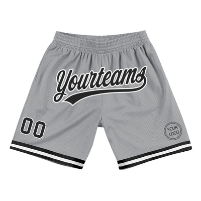 Custom Gray Black-White Authentic Throwback Basketball Shorts