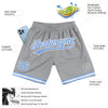 Custom Gray Light Blue-White Authentic Throwback Basketball Shorts