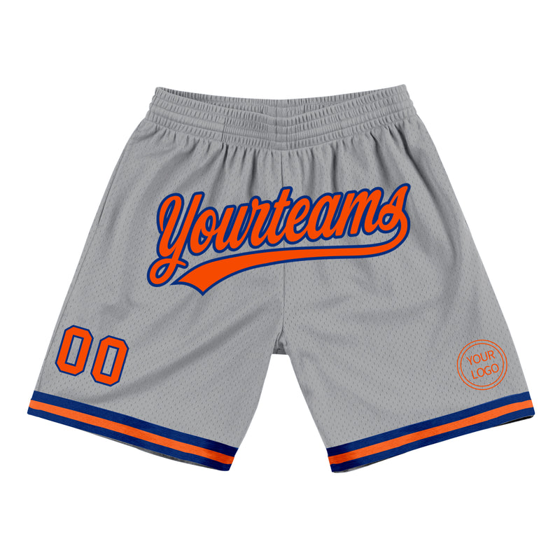 Custom Gray Basketball Shorts Orange-Royal Authentic Throwback - FansIdea