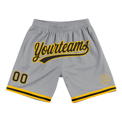 Custom Gray Black-Gold Authentic Throwback Basketball Shorts