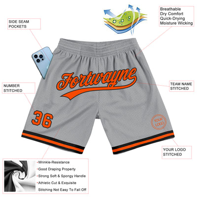 Custom Gray Orange-Black Authentic Throwback Basketball Shorts