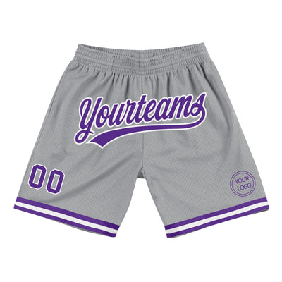 Custom Gray Purple-White Authentic Throwback Basketball Shorts