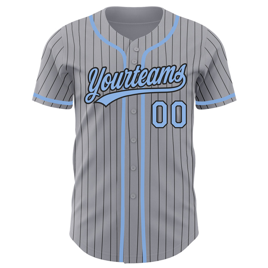 Custom Gray Black Pinstripe Light Blue Authentic Baseball Jersey