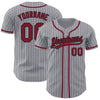 Custom Gray Black Pinstripe Crimson Authentic Baseball Jersey