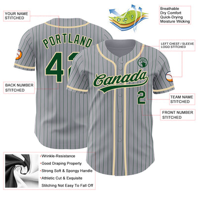 Custom Gray Green Pinstripe City Cream Authentic Baseball Jersey