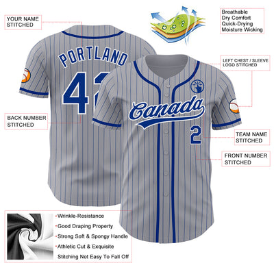 Custom Gray Royal Pinstripe White Authentic Baseball Jersey