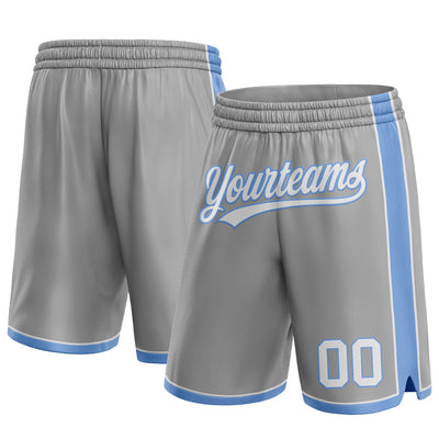 Custom Gray White-Light Blue Authentic Basketball Shorts