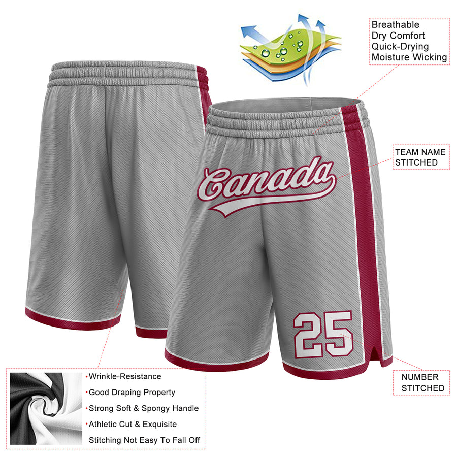 Custom Gray White-Maroon Authentic Basketball Shorts