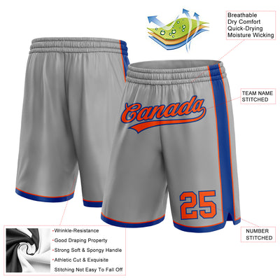 Custom Gray Orange-Royal Authentic Basketball Shorts