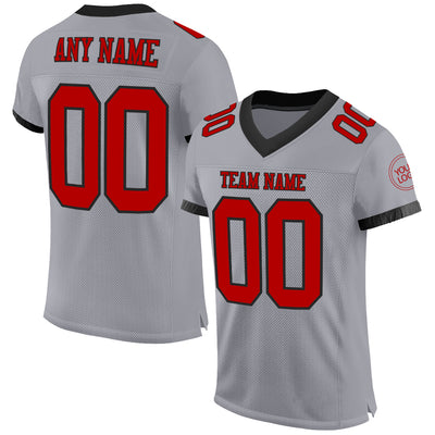 Custom Gray Red-Black Mesh Authentic Football Jersey