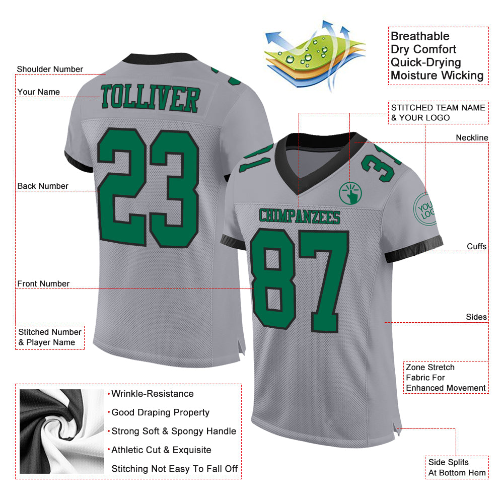 Custom Black Kelly Green-White Mesh Authentic Football Jersey