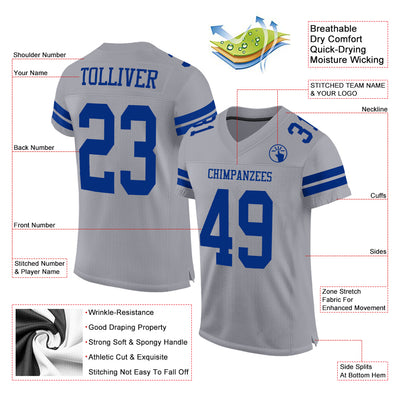 Custom Gray Royal Mesh Authentic Football Jersey