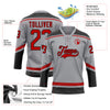 Custom Gray Red-Black Hockey Lace Neck Jersey