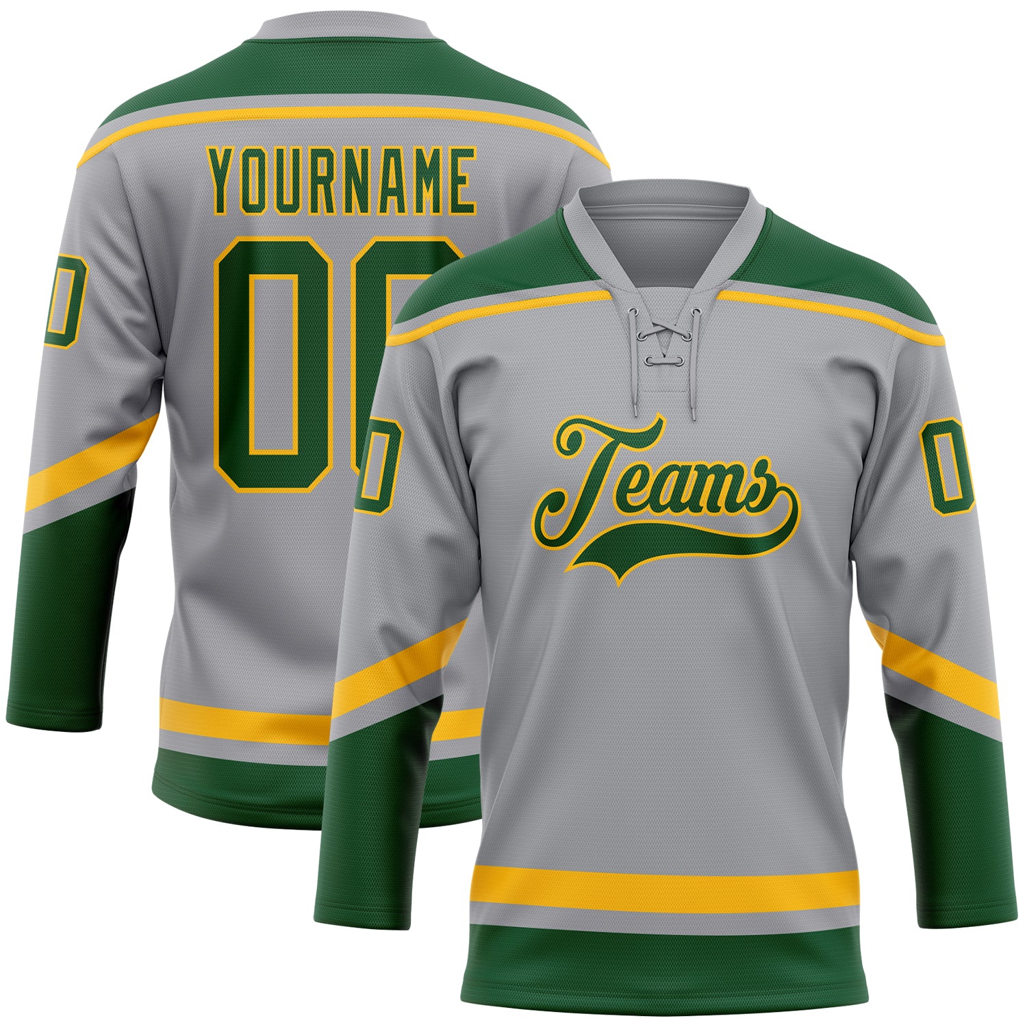 Custom Green Gold Hockey Jersey Men's Size:XL