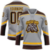 Custom Gray Brown-Gold Hockey Lace Neck Jersey