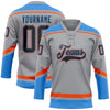 Custom Gray Black Powder Blue-Orange Hockey Lace Neck Jersey