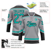 Custom Gray Aqua-Black Hockey Lace Neck Jersey