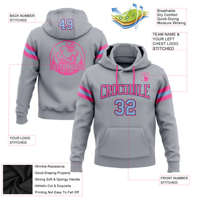 Custom Stitched Gray Light Blue Black-Pink Football Pullover Sweatshirt Hoodie