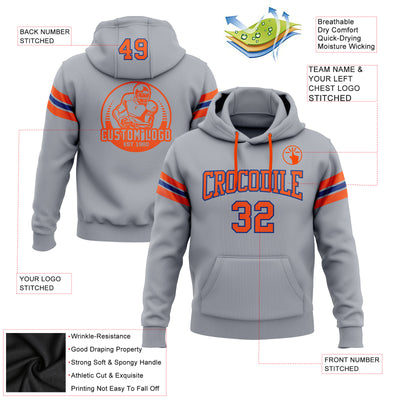 Custom Stitched Gray Orange-Royal Football Pullover Sweatshirt Hoodie