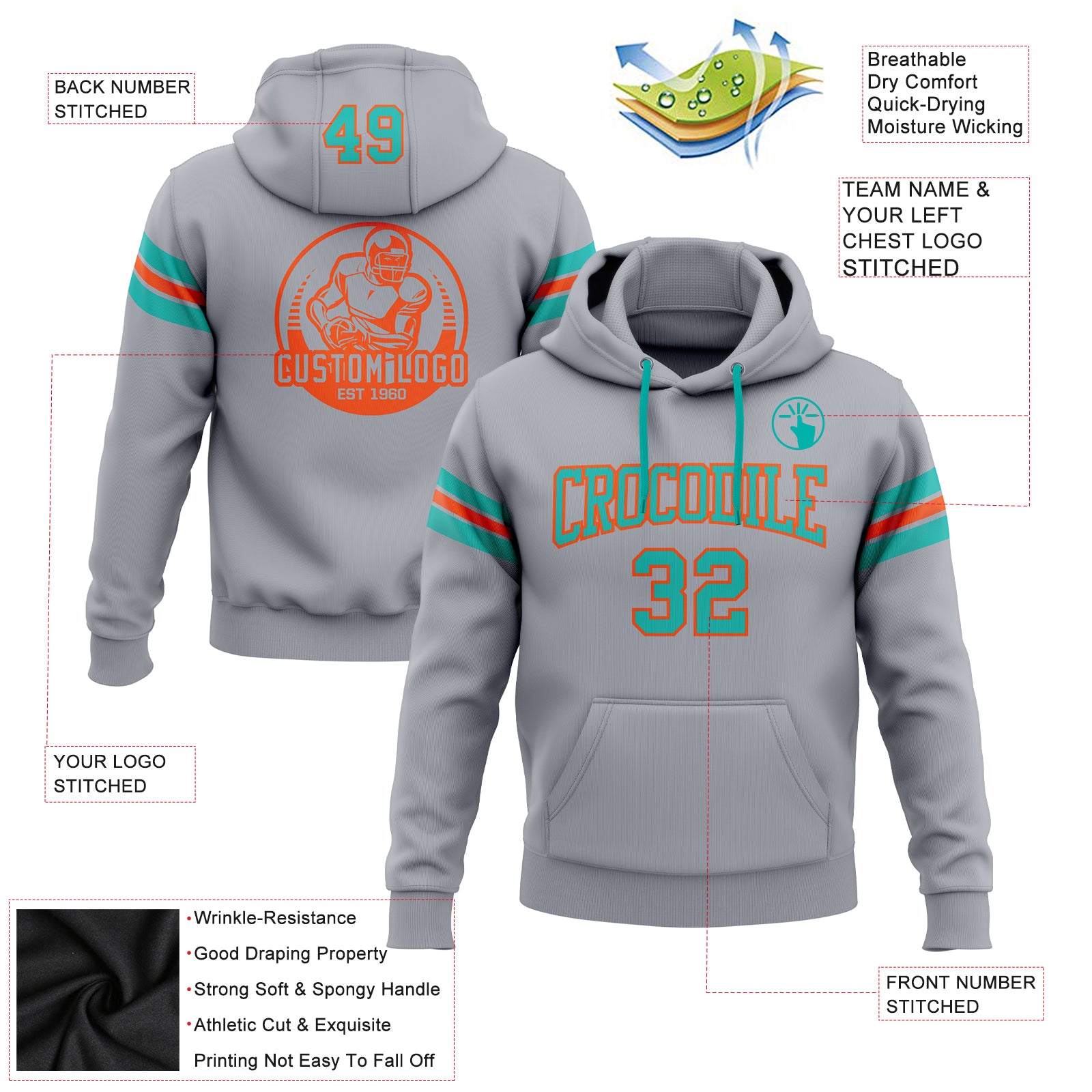 NFL Miami Dolphins Aqua Orange Camo 3D Pullover Hoodie For Fans