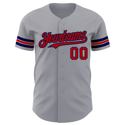 Custom Gray Red-Navy Authentic Baseball Jersey