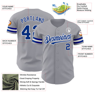 Custom Gray Royal-White Authentic Baseball Jersey