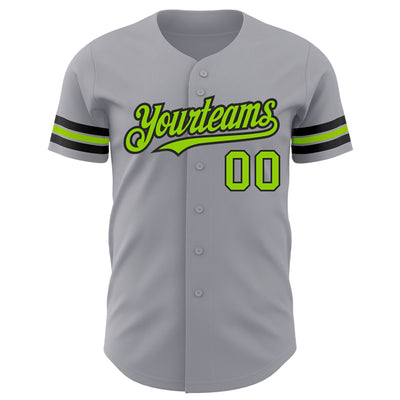 Custom Gray Neon Green-Black Authentic Baseball Jersey