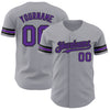 Custom Gray Purple-Black Authentic Baseball Jersey