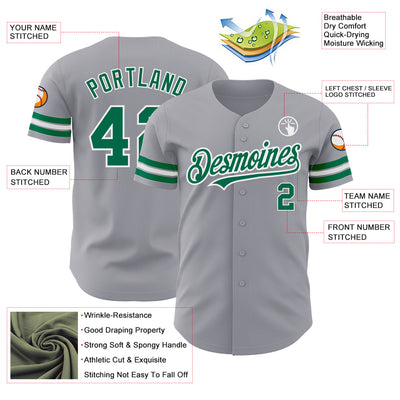 Custom Gray Kelly Green-White Authentic Baseball Jersey