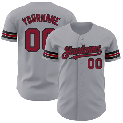 Custom Gray Crimson-Black Authentic Baseball Jersey