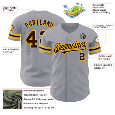 Custom Gray Brown-Gold Authentic Baseball Jersey