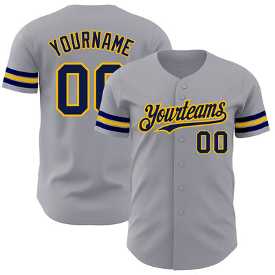 Custom Gray Navy-Gold Authentic Baseball Jersey