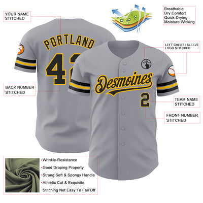 Custom Gray Black-Gold Authentic Baseball Jersey