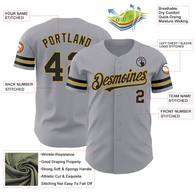 Custom Gray Black-Old Gold Authentic Baseball Jersey